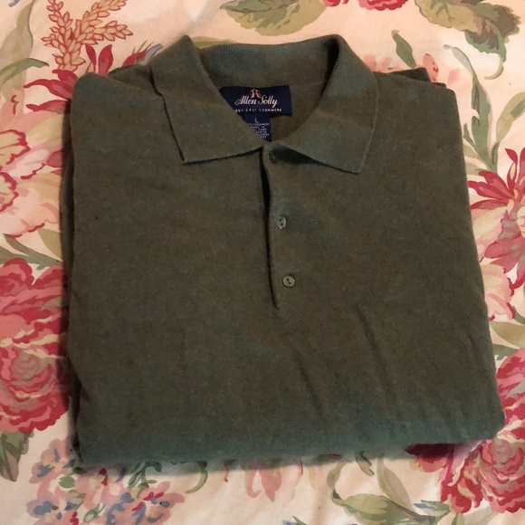 Vtg ALLEN SCULLY Size XL Mens 2-Ply Cashmere 3-BtnNeck Polo Sweaters Olive Green - Picture 8 of 12